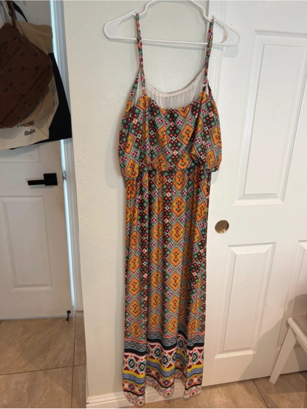 Printed Spaghetti-Strap Maxi Dress - Yellow & Green